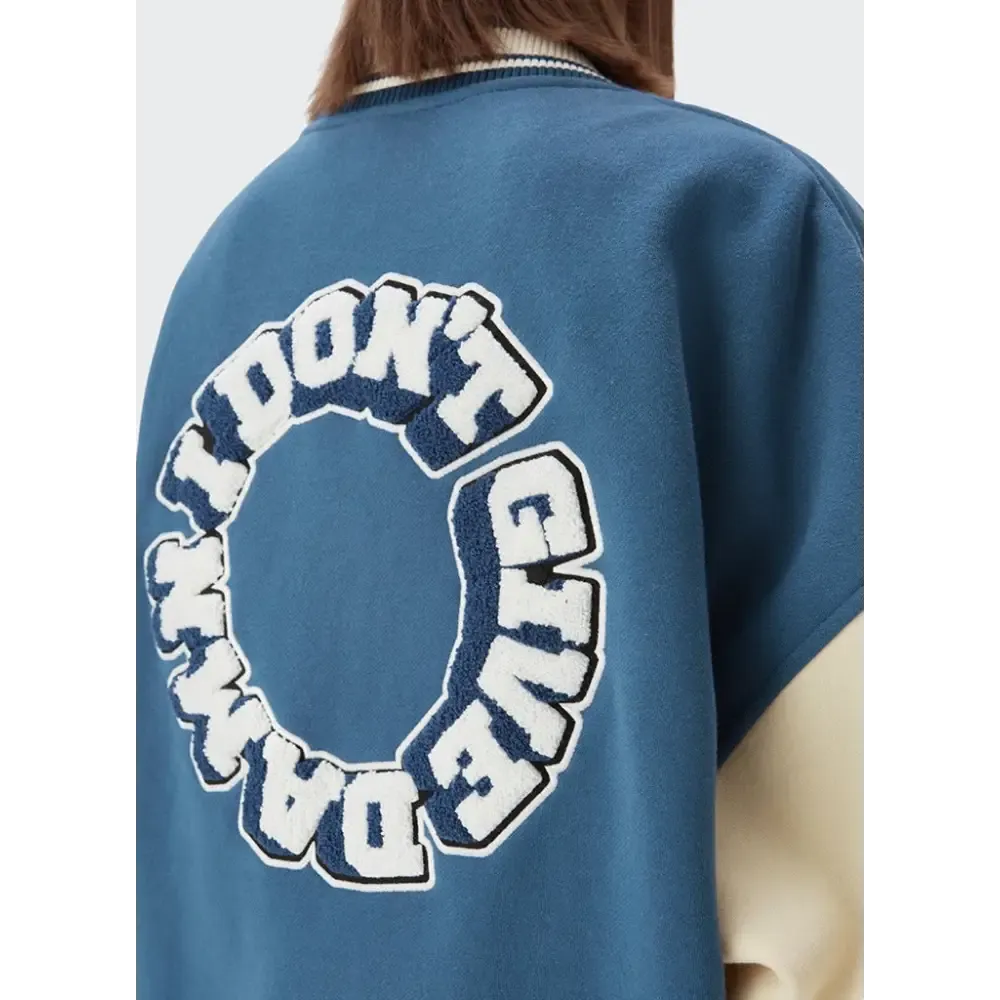 Y2K Don't Care Varsity Jacket for Streetwear Enthusiasts