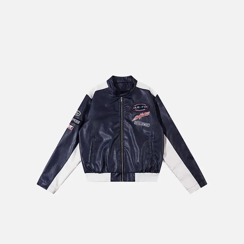 Y2K Faux Leather Varsity Jacket for Trendy Streetwear Style