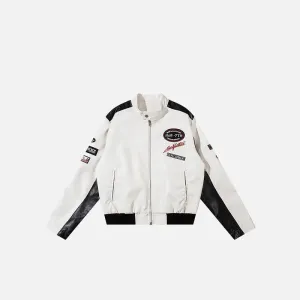 Y2K Faux Leather Varsity Jacket for Trendy Streetwear Style