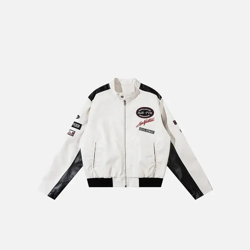 Y2K Faux Leather Varsity Jacket for Trendy Streetwear Style