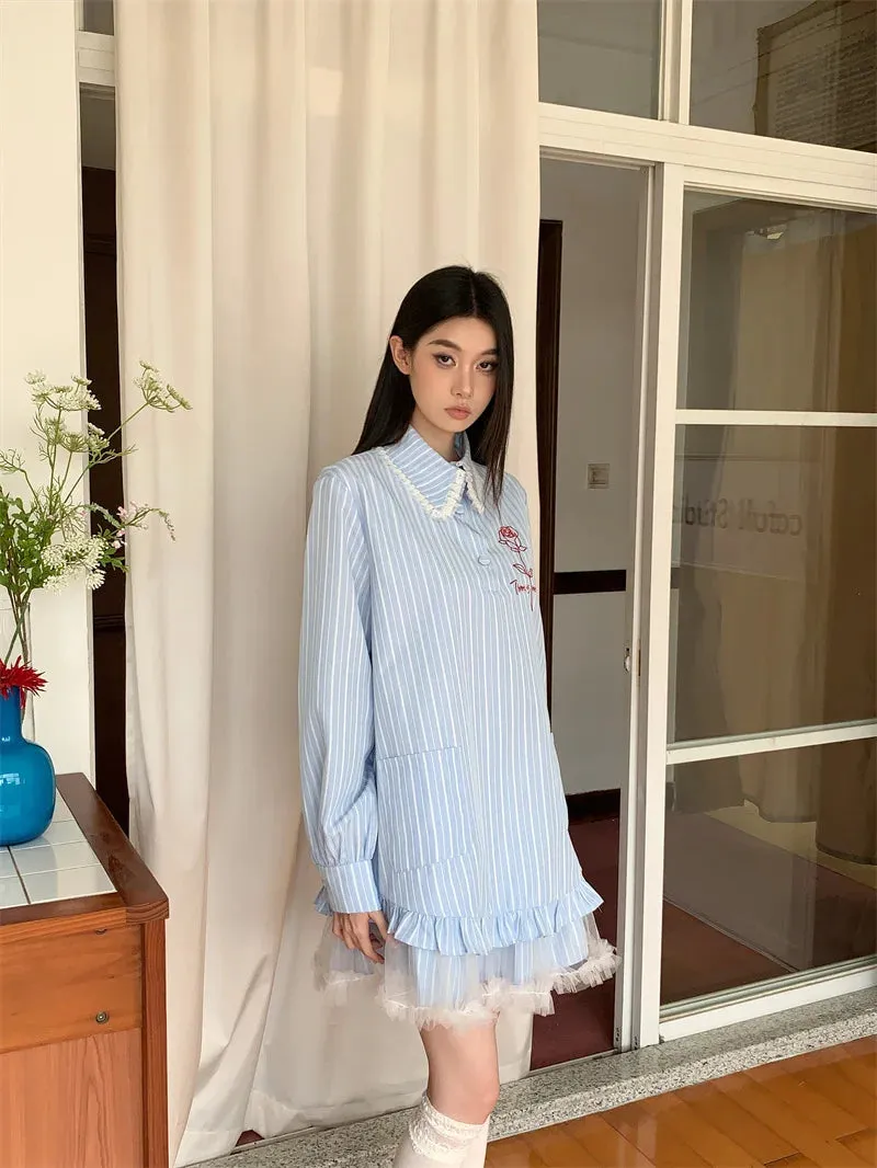Y2K Striped Shirt Mini Dress