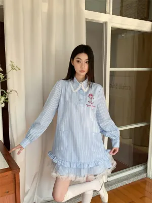 Y2K Striped Shirt Mini Dress