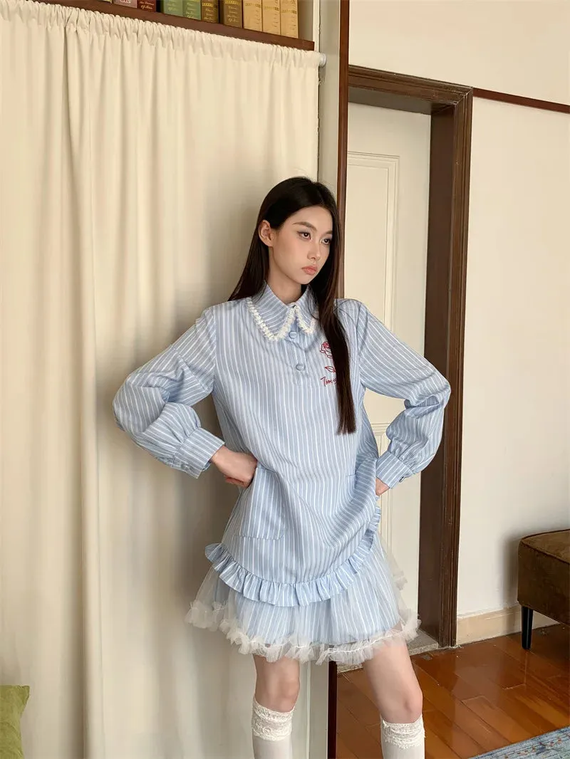 Y2K Striped Shirt Mini Dress