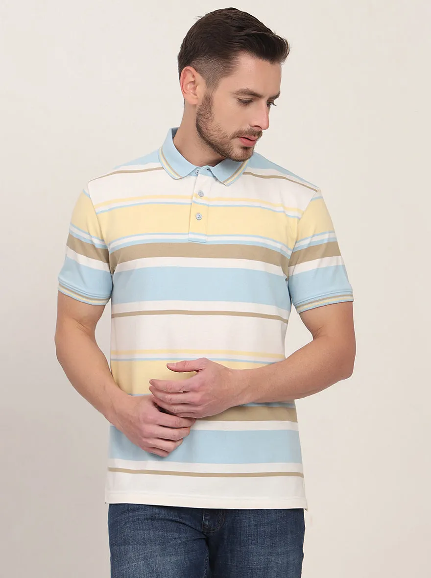 Yellow & Blue Striped Slim Fit Polo T-Shirt | JadeBlue