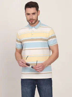 Yellow & Blue Striped Slim Fit Polo T-Shirt | JadeBlue