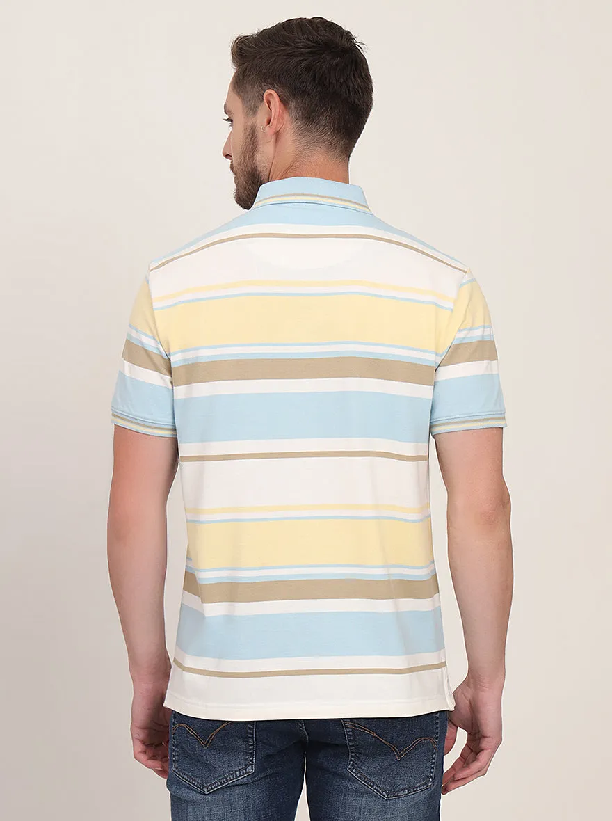 Yellow & Blue Striped Slim Fit Polo T-Shirt | JadeBlue