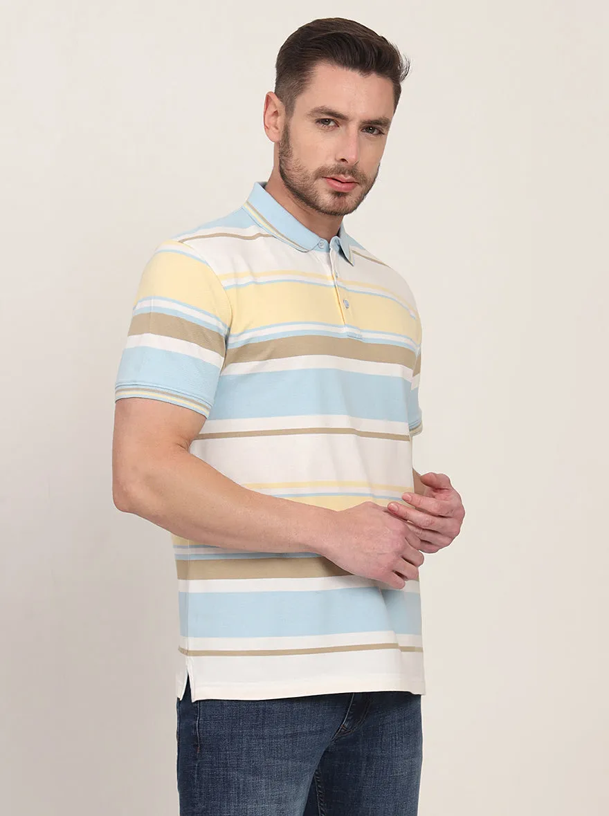Yellow & Blue Striped Slim Fit Polo T-Shirt | JadeBlue