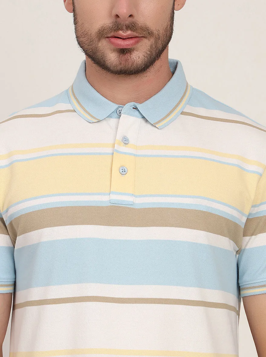 Yellow & Blue Striped Slim Fit Polo T-Shirt | JadeBlue