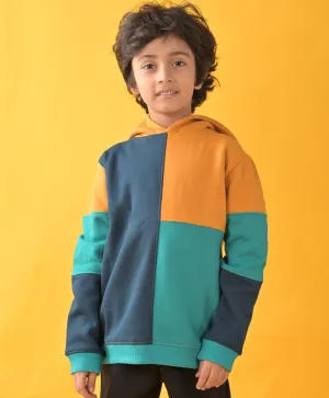 YELLOW, GREEN, BLUE COLOR BLOCK FLEECE HOODIE - YELLOW