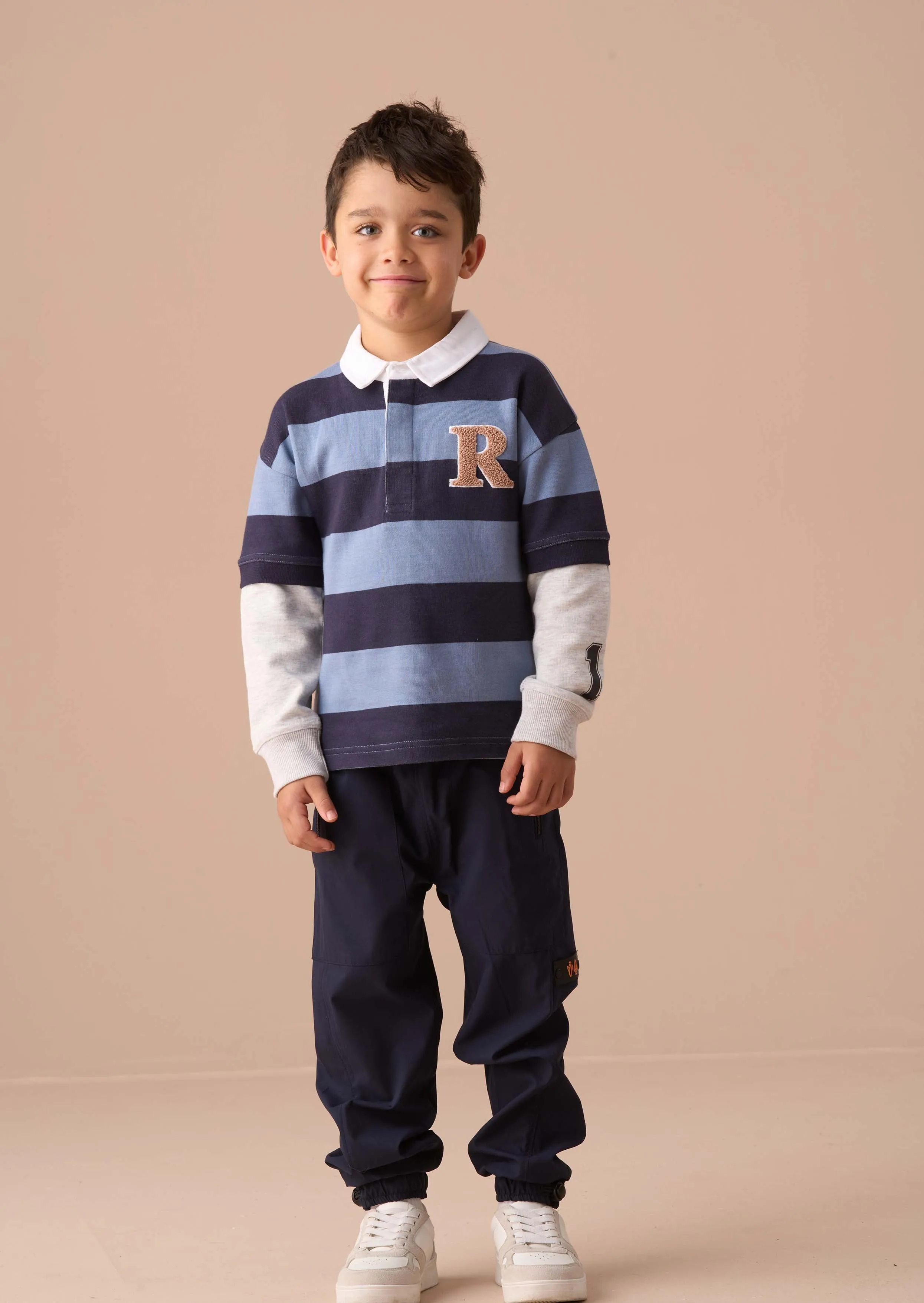 Zane Blue Branded Stripe Twofer Rugby