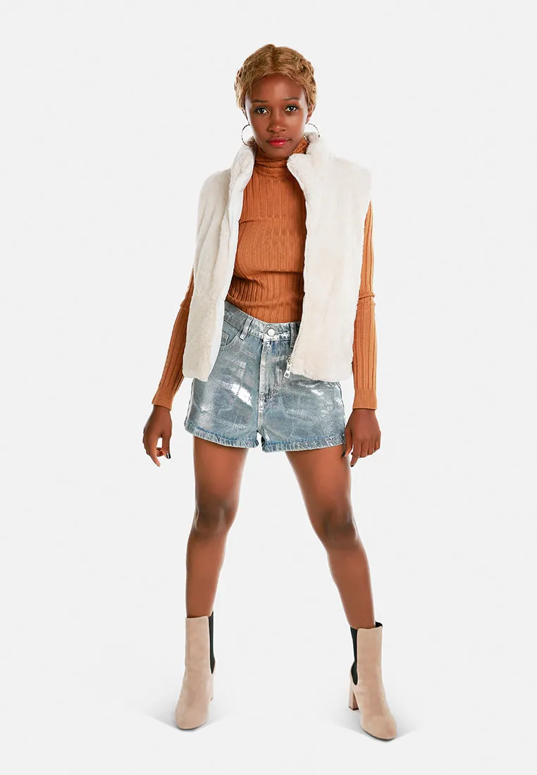 Zipper Reversible Sleeveless Jacket By Ruw