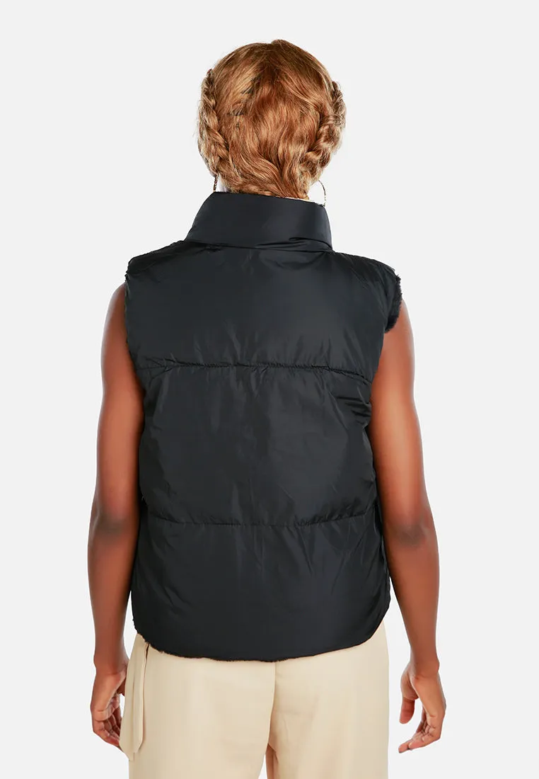 Zipper Reversible Sleeveless Jacket By Ruw